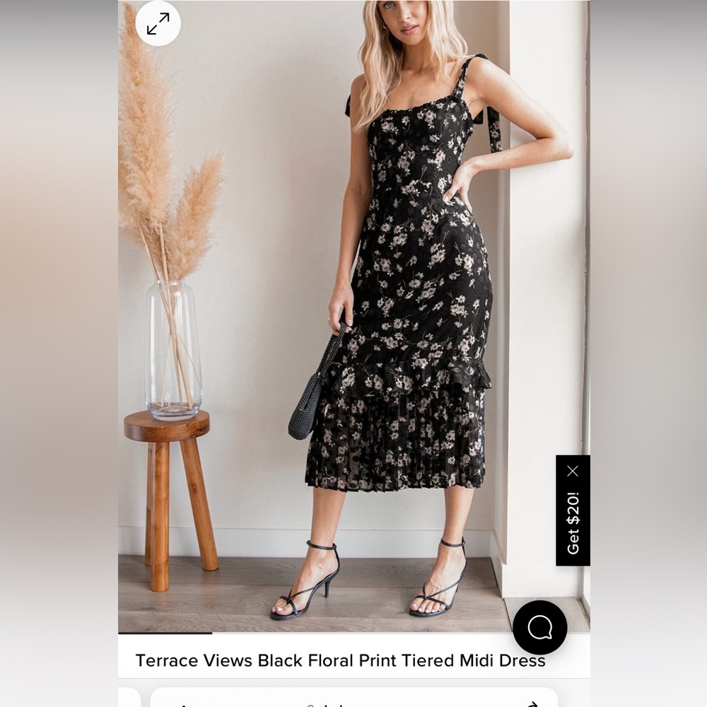 Lulu’s NWT Terrace Views Black Floral Midi- Medium